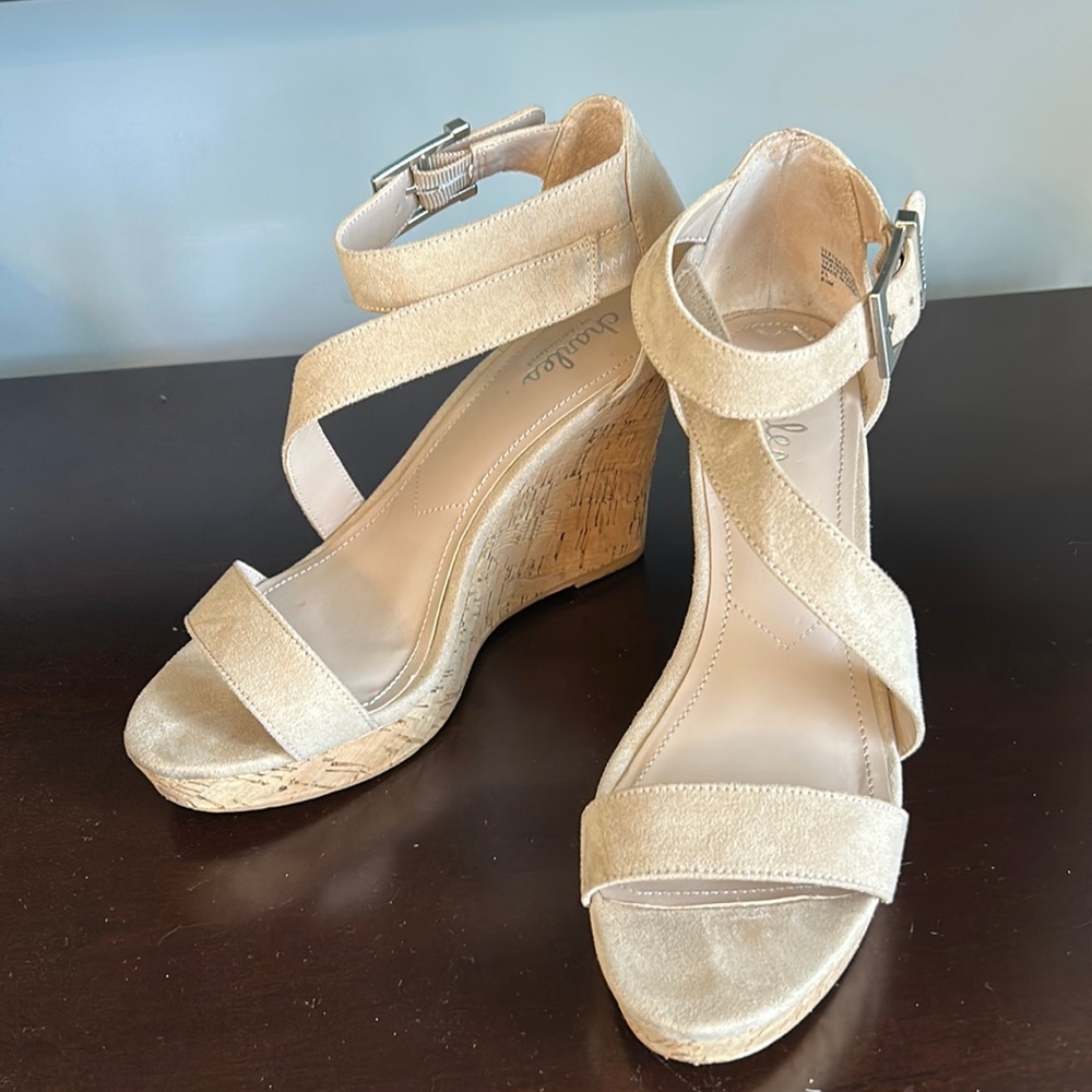 Tan Charles by Charles Davis Wedge Sandals | Size 8.5